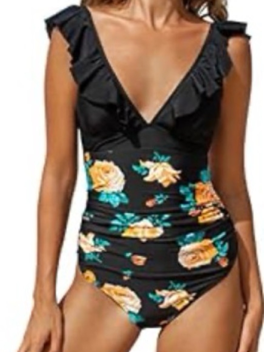 CUPSHE Women's Ruffled One Piece Swimsuit V Neck Lace Up